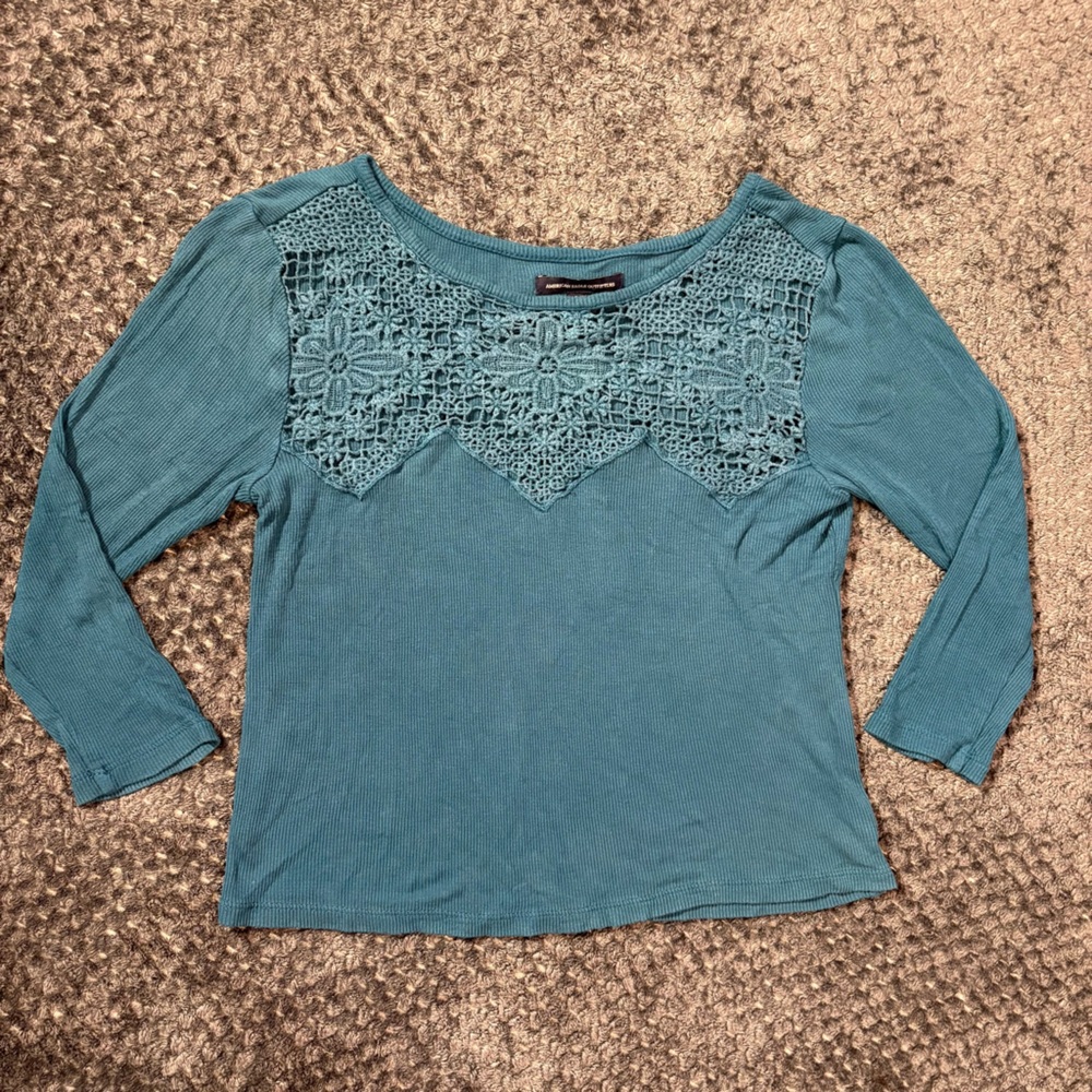 American Eagle Outfitters Ribbed Lace Crochet Top – Women's Small